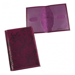 Обложка для паспорта BEFLER Гипюр, натуральная кожа, тиснение, фиолетовая, O.32.-1