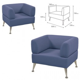 Кресло мягкое Норд, V-700, 820х720х730 мм, c подлокотниками, экокожа, голубое