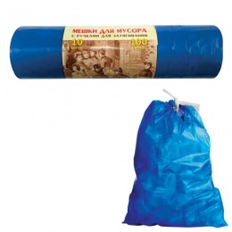 Мешки для мусора 100 л, завязки, синие, в рулоне 10 шт., ПВД, 40 мкм, 84х67 см, КОНЦЕПЦИЯ БЫТА VITALUX, 510