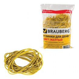 Резинки банковские универсальные, BRAUBERG 1000 г, диаметр 60 мм, желтые, натуральный каучук, 440104