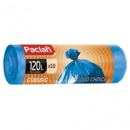 Мешки для мусора 120 л, синие, в рулоне 10 шт., ПНД, 20 мкм, 110х70 см, PACLAN Classic